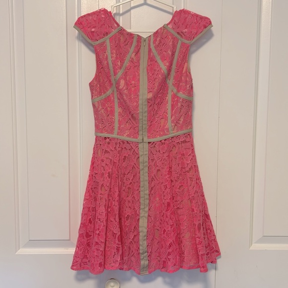 Bright and Vibrant Unique Pink Lace with Beige Undertone Dress - Picture 2 of 4